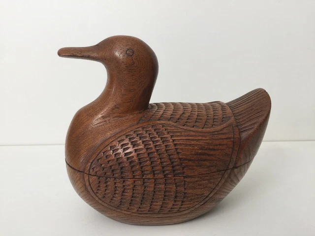 Antique Chinese Mandalay Hand Carved Wooden Duck Medicine Box 2