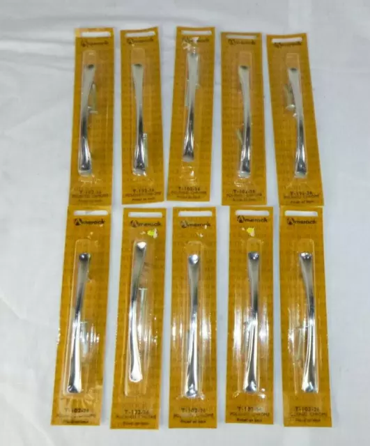 10 NOS Vtg Mid Century Amerock Chrome T-102 Drawer Pulls Cabinet Hardware