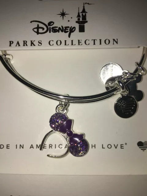 Disney Alex Ani Minnie Lavender Purple Headband Silver Bangle Bracelet
