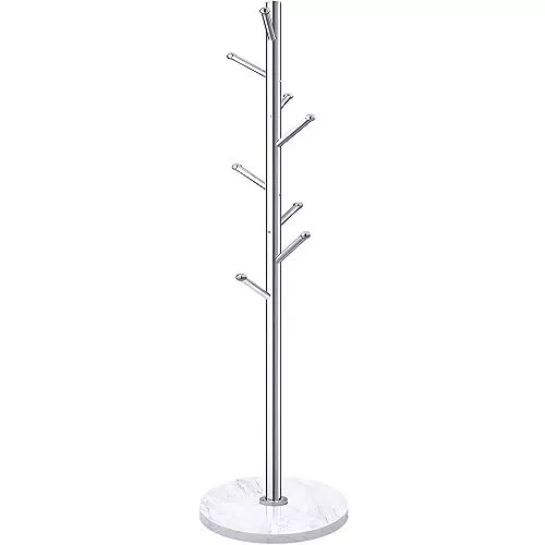 Homde Metal Coat Rack Stand with Natural Marble Base Stainless Steel Freestan...