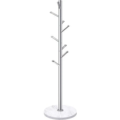 Homde Metal Coat Rack Stand with Natural Marble Base Stainless Steel Freestan...