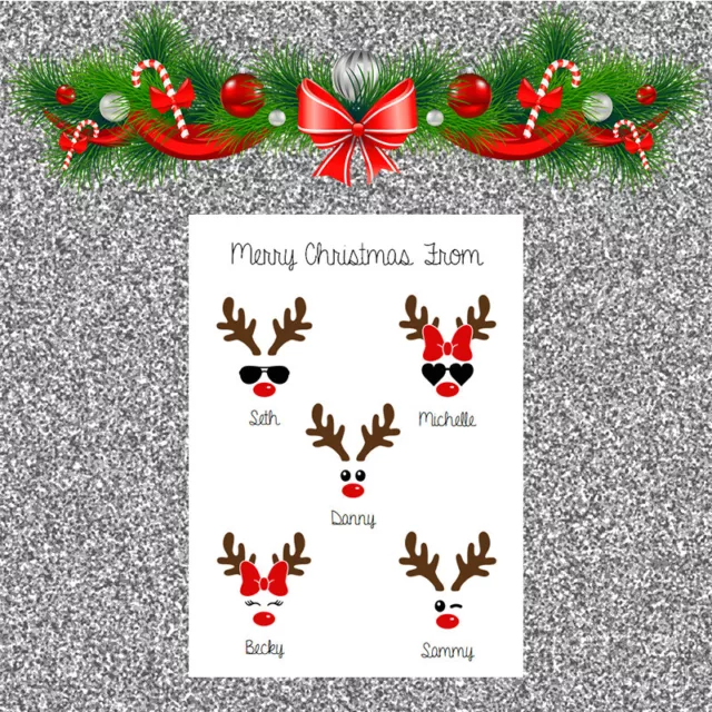 Personalised Christmas Cards x 10 Free Envelopes Family Friends Reindeers  74