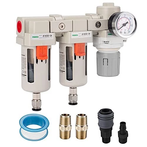 1/2" NPT Compressed Air Double Filter & Regulator, Air Drying System, Air Com...