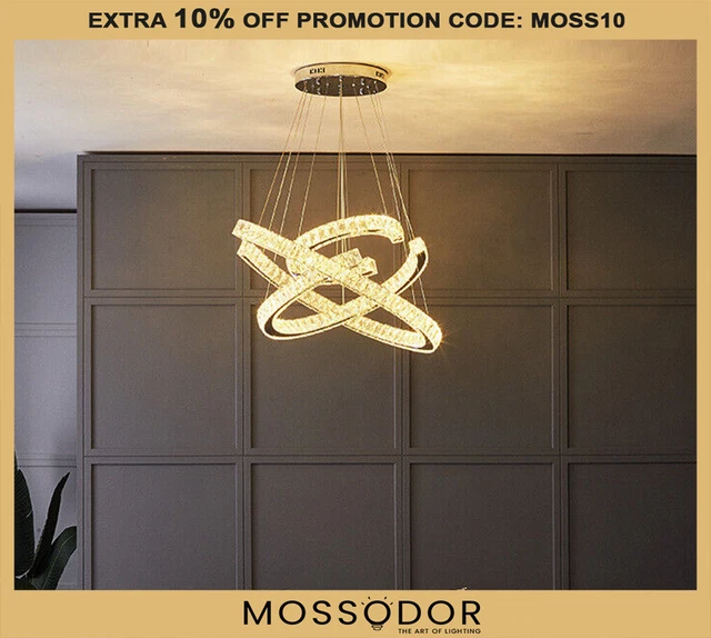 Modern Crystal Chandelier LED 3 Rings Pendant Ceiling Light Dining Room Kitchen