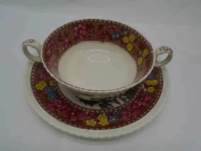 Spode Copeland Delft Tower Double Handle Soup Bouillon Cups Underplate Lrge Mark