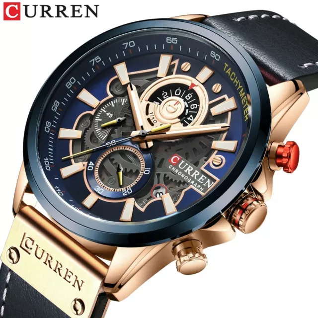 CURREN Men Watches Fashion Leather Male Stopwatch Chronograph Sport Wristwatch