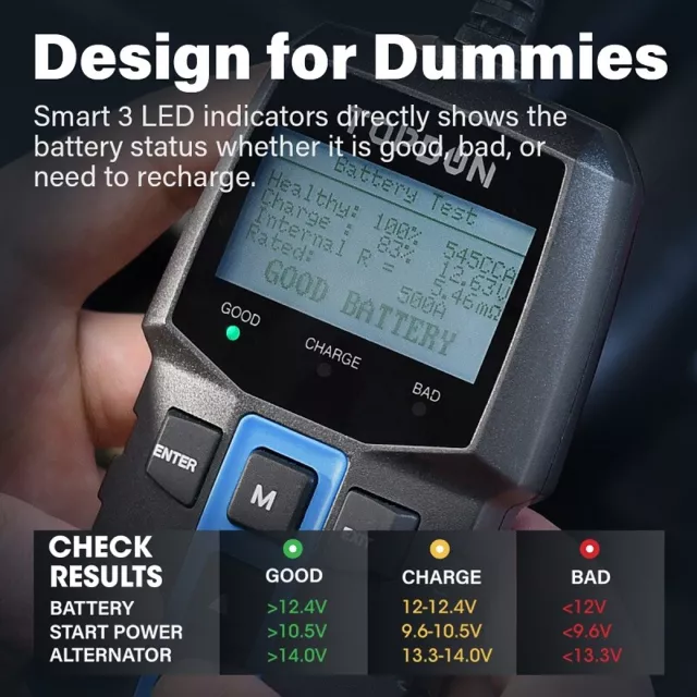 Digital Battery Analyzer TOPDON BT100 12V Car Battery Load Tester 100~2000CCA 3