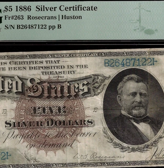 1886 $5 Silver Certificate Fr 263 PMG 25 rare with Big Brown Spike 26487122