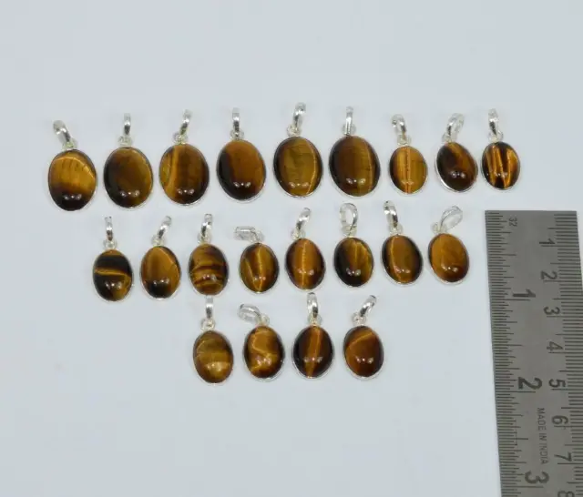 WHOLESALE 21PC 925 SOLID STERLING SILVER TIGER EYE PENDANT LOT O y122