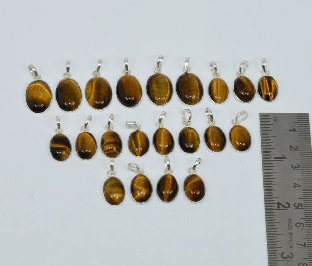 WHOLESALE 21PC 925 SOLID STERLING SILVER TIGER EYE PENDANT LOT O y122