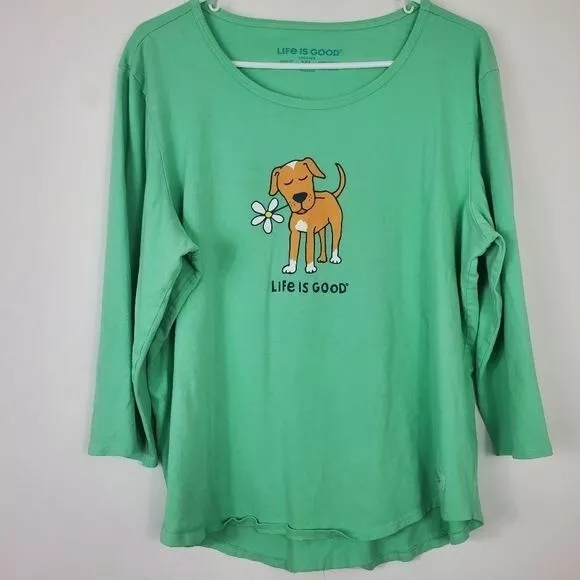 Life Is Good Crusher Tee Womens Size XL Mint Green Dog Daisey Front Graphic