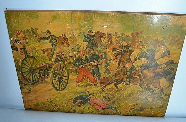 Ancien Tableau Peinture Reproduction Scene De Guerre Armee Napoleon Pas Toile