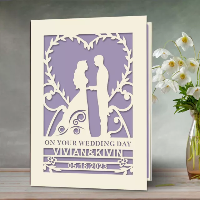 Personalised Wedding Day Card Laser Cut Card Congratulations Bride Groom Couples