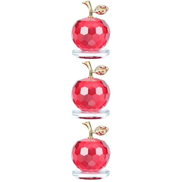 3 Pcs Kristall-Statue Glasfigur Kristall-Apfel-Ornament Dekorationen