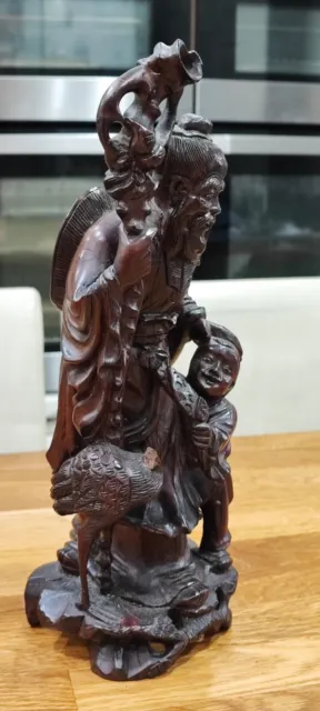Vintage Shou Lao Xing Carved Rosewood Sculpture Of The God Of Longevity 2