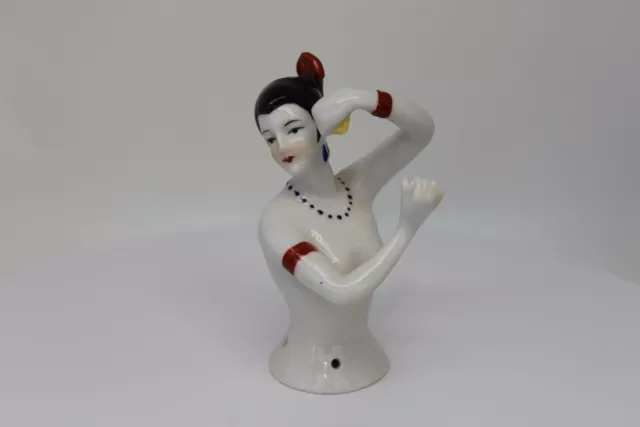 Porcelain Spanish style Art Deco Style Arms Away Pincushion Half Doll Sexy Flame