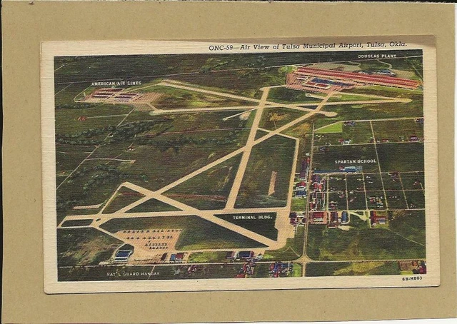 1946 Air View Tulsa OK Oklahoma Municipal Airport Postcard Ac