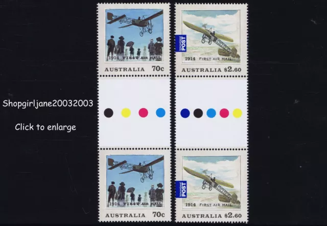 2014 ✈ Australia ✈ 100th Anniversary of First Air Mail ✈ gutter pair set ✈ MNH