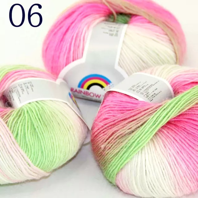NEW 3BallsX50gr Hand Blankets Rainbow Cashmere Wool Knitting Crochet Yarn 06