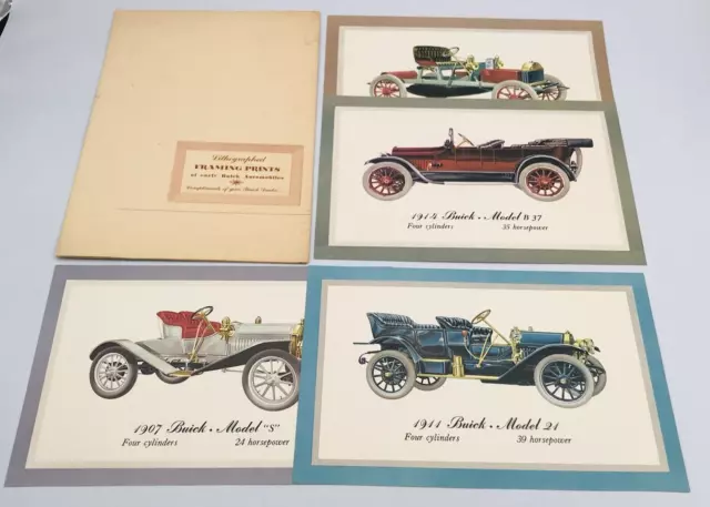Vintage 1949 Buick Golden Anniversary Dealer 4 Lithograph Prints 12" x 8"