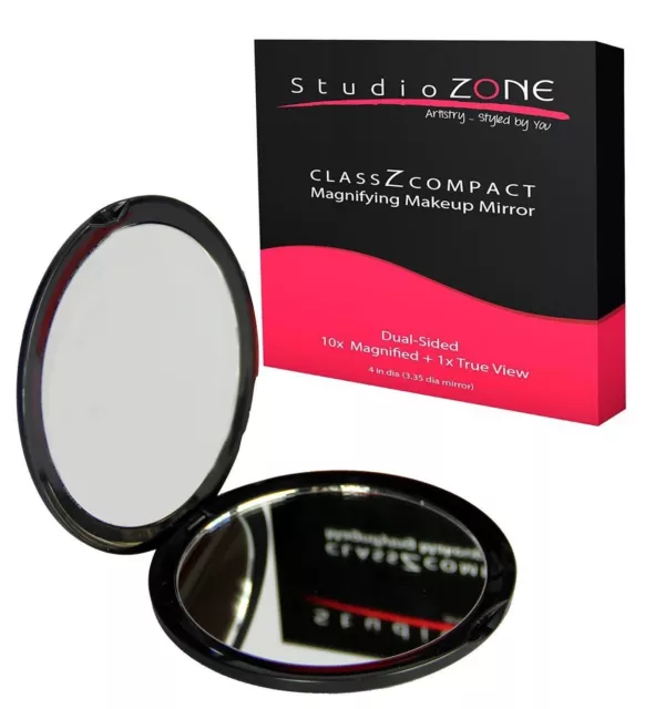 Black Compact Mirror for Purse & Travel. 1X and 10X Magnification