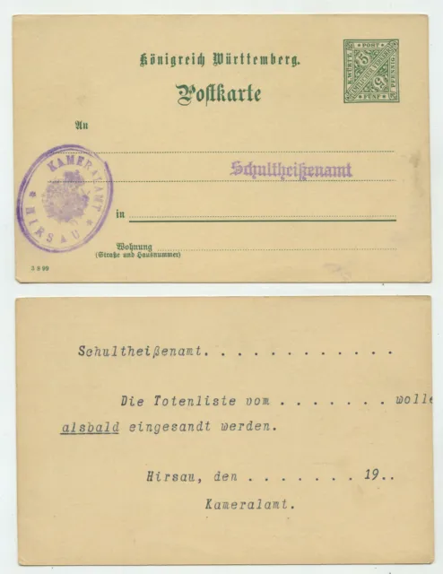 95490 - Ganzsache DP 29 - ungebrauchte Postkarte Kameralamt Hirsau - Totenliste
