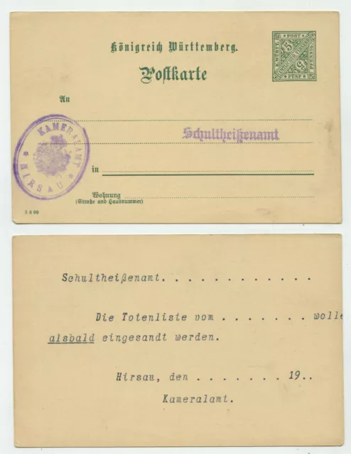 95490 - Ganzsache DP 29 - ungebrauchte Postkarte Kameralamt Hirsau - Totenliste