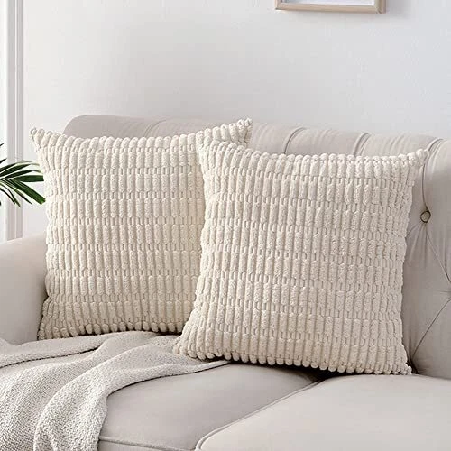 2 Packs Boho Decorative Throw Pillow Covers 18x18 Inch for 18 x 18-Inch Cream