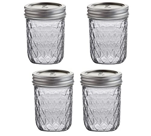 Regular Mouth Quilted Crystal Jelly Mason Jars 8 oz - 4 Pack - Ball 8-Ounce Q...