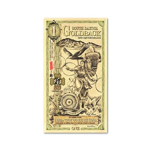 1 South Dakota Goldback 24KT 1/1000 Oz 999 Foil Note Currency Gold Foil Note
