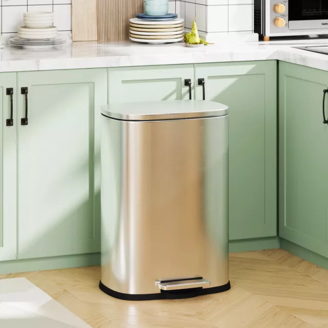 Ufurniture 50L Pedal Rubbish Bin Stainless Steel Trash Can Kitchen Waste Dustbin