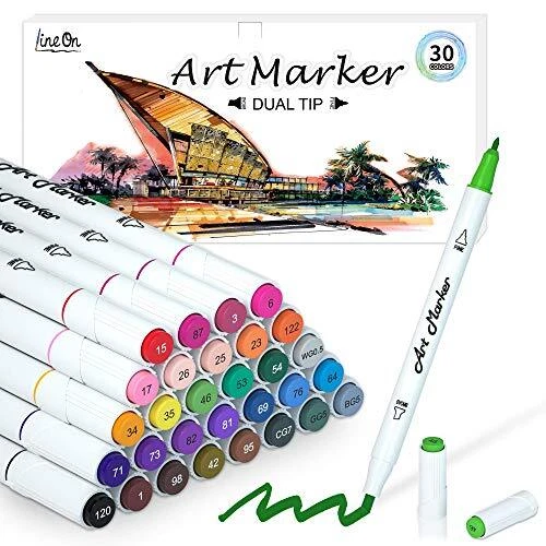 DUAL TIP ALCOHOL Based Art Markers, Lineon 30 Colors Alcohol Marker