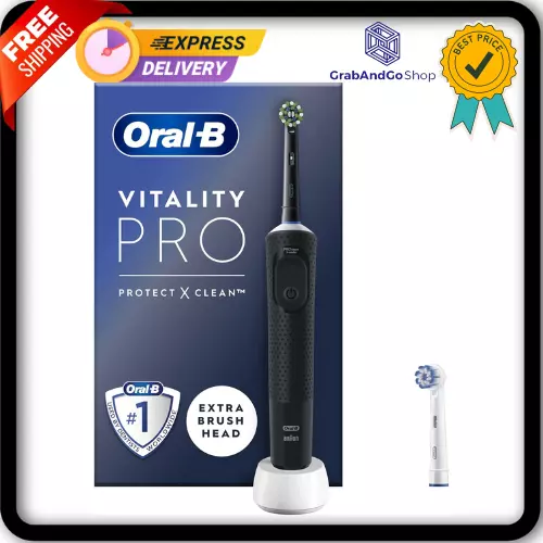 Oral-B Vitality Pro Electric Rechargeable Toothbrush with 2 Brush Heads, BLACK