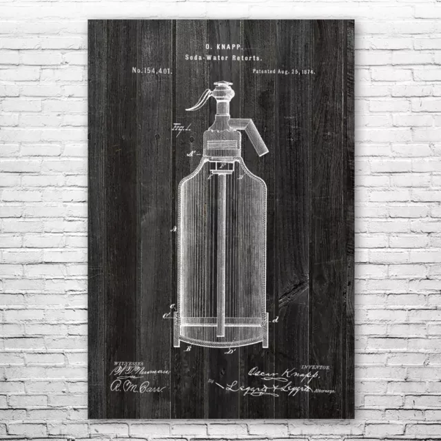 Seltzer Bottle Patent Poster Print 12 SIZES Soda Brewery Art Home Bar Decor