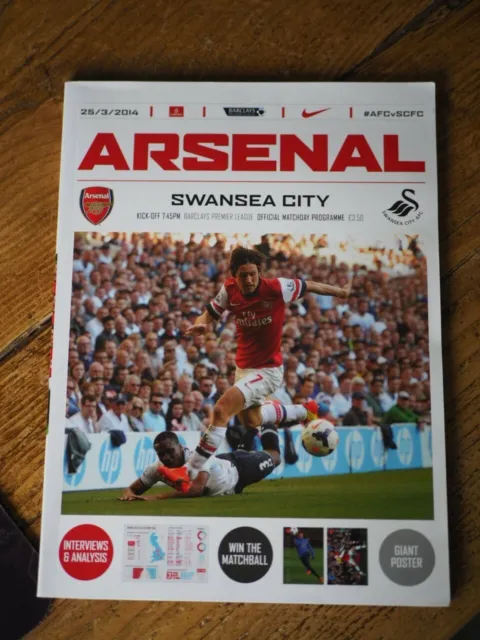 Football Programme - Arsenal v Swansea City - Premiership - 25/3/2014