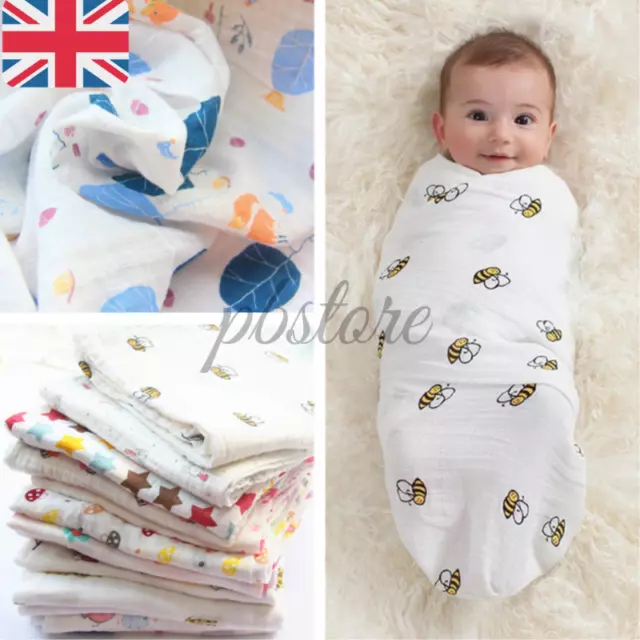 Large 120cm 100% Cotton Breathable Baby Muslin Swaddle Cloth Square Blanket Wrap