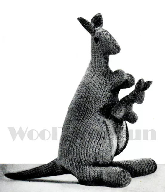 Vintage Knitting Pattern To Make Cute Toy Kangaroo & Baby Roo.  DK Yarn.  10".