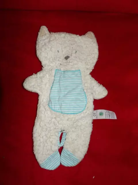 Doudou Plat Nature et Découvertes Chat Beige Poche Rayée Bleue