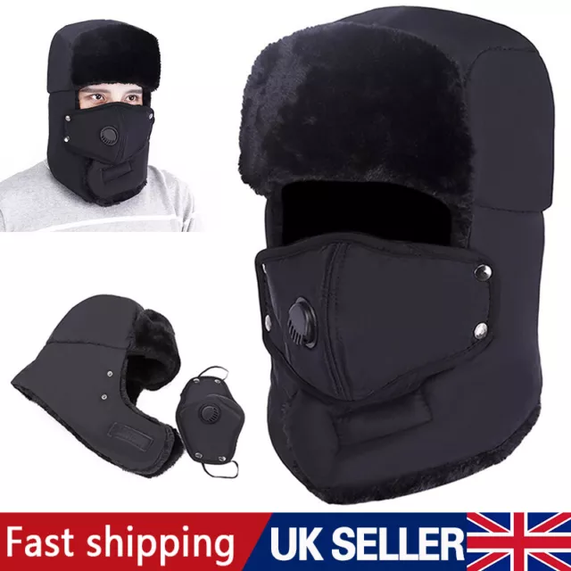 Winter Mens Earflap Warm Russian Face Mask Ski Cap Outdoor Aviator Trapper Hat