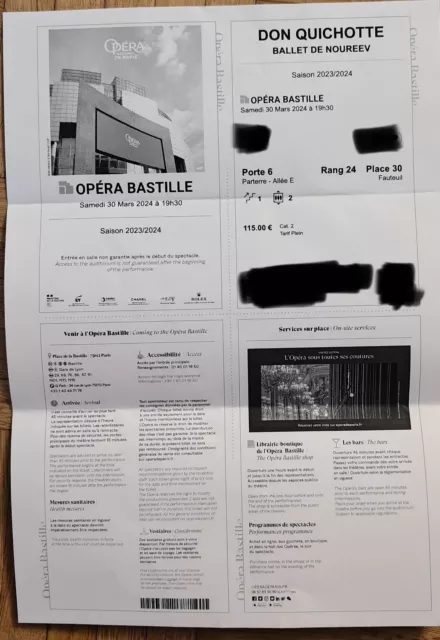 2 Billets pour Don Quichotte à l'Opéra Bastille le 30/03/2024