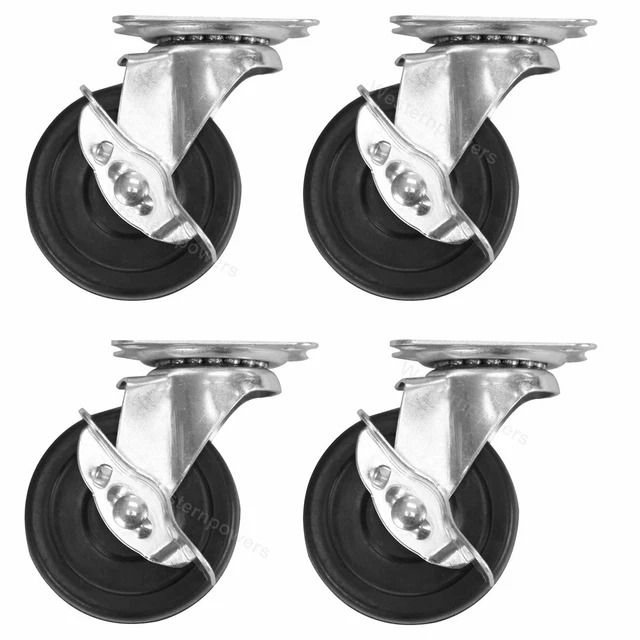 4 Pack 3 Inch Caster Heavy Duty Rubber Caster Wheels with Brake Swivel Top Plate