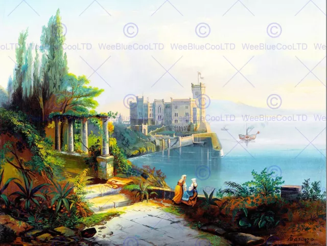 Painting Landscape Banaggioli Miramare Castle Trieste Italy Lake Art Print Cc695