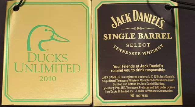 Official JACK DANIEL'S Single Barrel Ducks 2010 Hang Tag