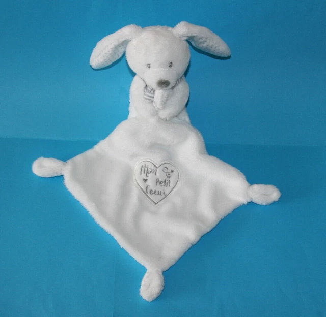 Pommette Doudou Lapin Blanc Mouchoir Blanc Mon Petit Coeur Etat Neuf