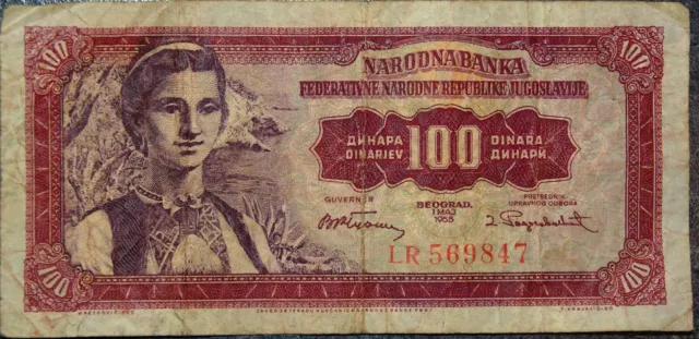 100 Dinars note, from former Yugoslavia, 1955