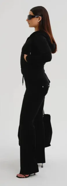 Juicy Couture XL Black Velour Bling Logo Del Rey Boot Cut Pants NWT Slimming Y2K 2