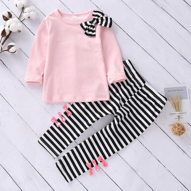 T-shirt abiti lunghi a righe 2 pz bambini per bambine top pantaloni lunghi a righe set 4