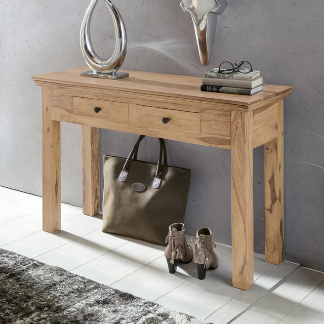 FineBuy Mesa de Consola Madera Maciza con Cajónes 110x40x76cm Mesa de Almacenaje