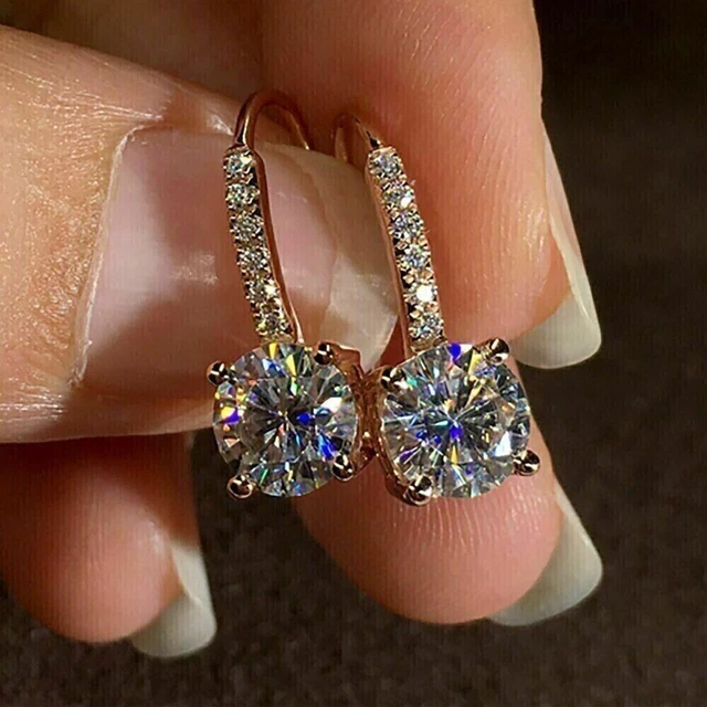 2Ct Round Lab Created Diamond 14K Rose Gold Plated Women's Drop Dangle Earrings