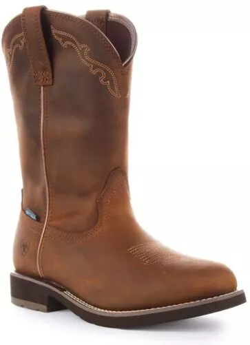 ARIAT Delilah Wasserfest Kurz Cowboy Leder Stiefeletten Brown Damen UK 3 - 8